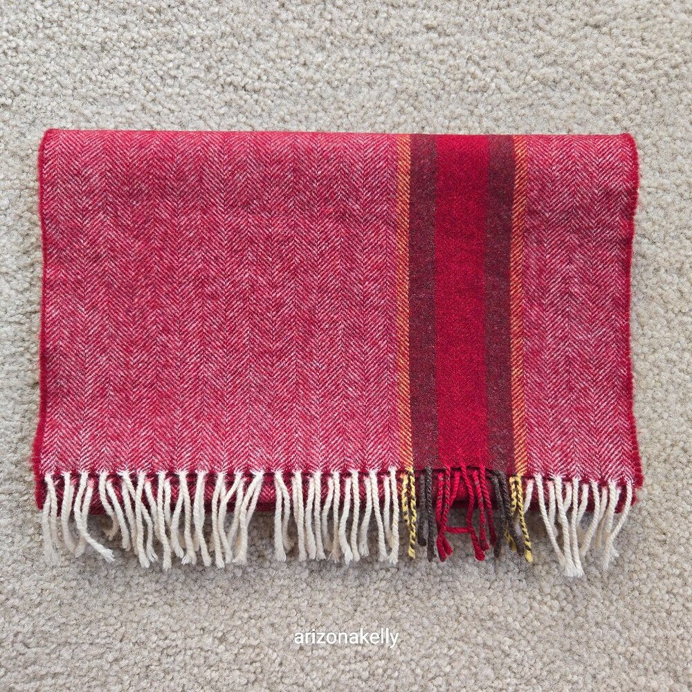 NWOT Wool Herringbone Burgundy Scarf with Big Stripe